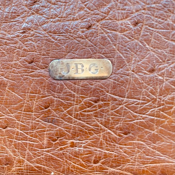 Vintage Genuine Ostrich Bifold Card Case Wallet 14K Gold Engraved - Picture 4 of 12